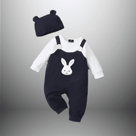 2pcs Boys Navy Blue Jumpsuit with Rabbit Applique-RKFCTT064